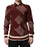 Chemise longue en soie marron avec pois Dolce & Gabbana, manches longues et style casual élégante.
