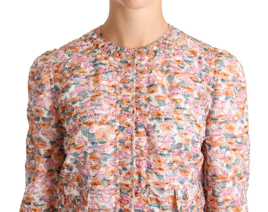 Manteau trench en soie Dolce & Gabbana à motif floral multicolore, veste élégante avec imprimé floral vibrant.