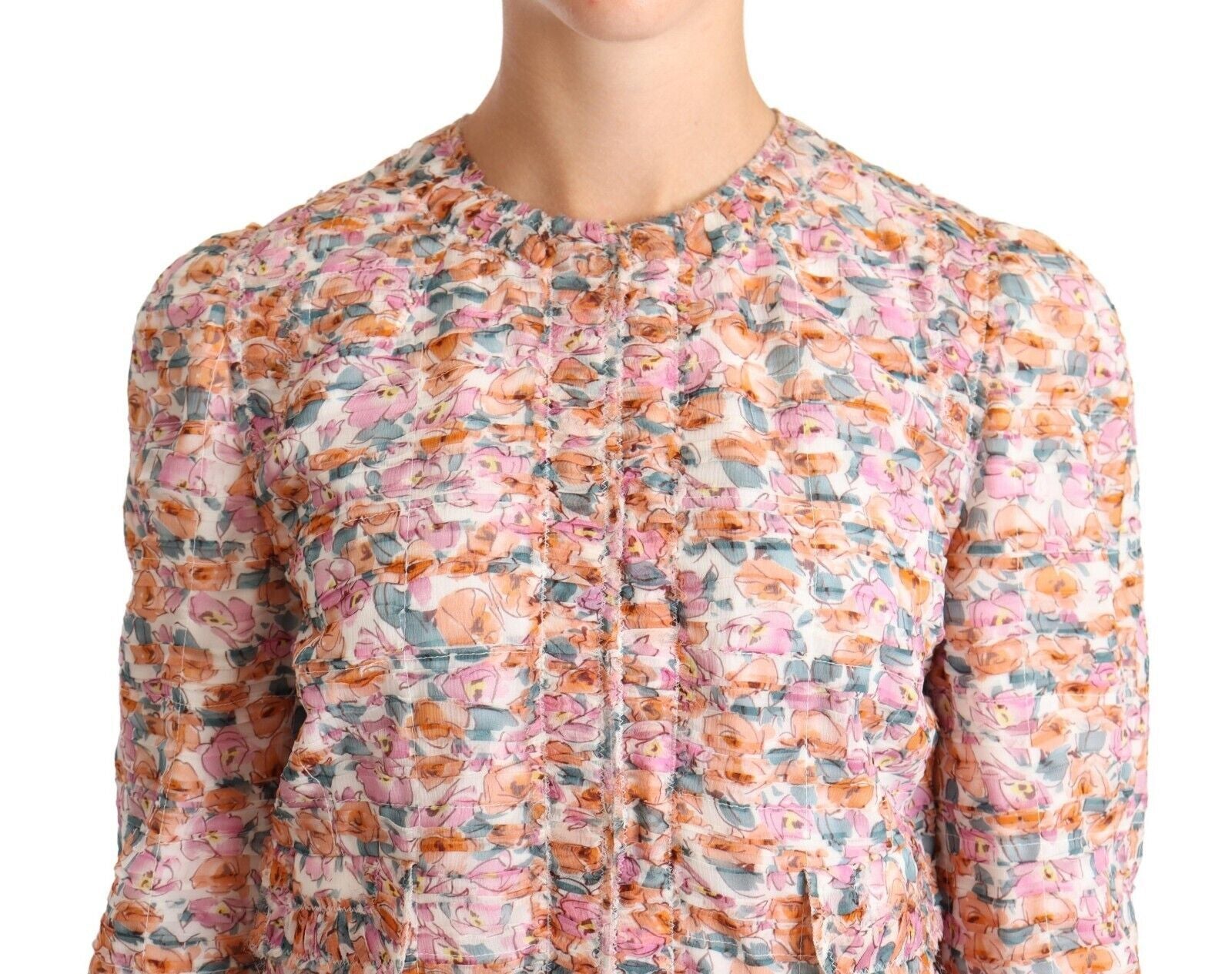Manteau trench en soie Dolce & Gabbana à motif floral multicolore, veste élégante avec imprimé floral vibrant.