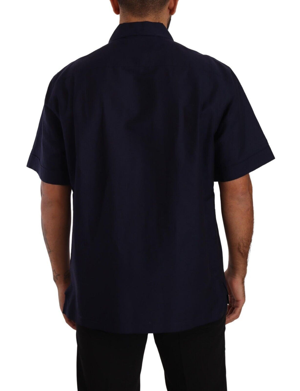 Chemise à manches courtes bleue marine Dolce & Gabbana avec boutons, vue de face.