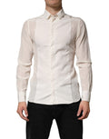 Chemise formelle en soie blanche Dolce & Gabbana pour homme avec détails dorés, élégante et sophistiquée.