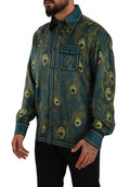 Chemise de pyjama en soie Dolce & Gabbana à motif plumes de paon pour homme, motif élégant et sophistiqué.