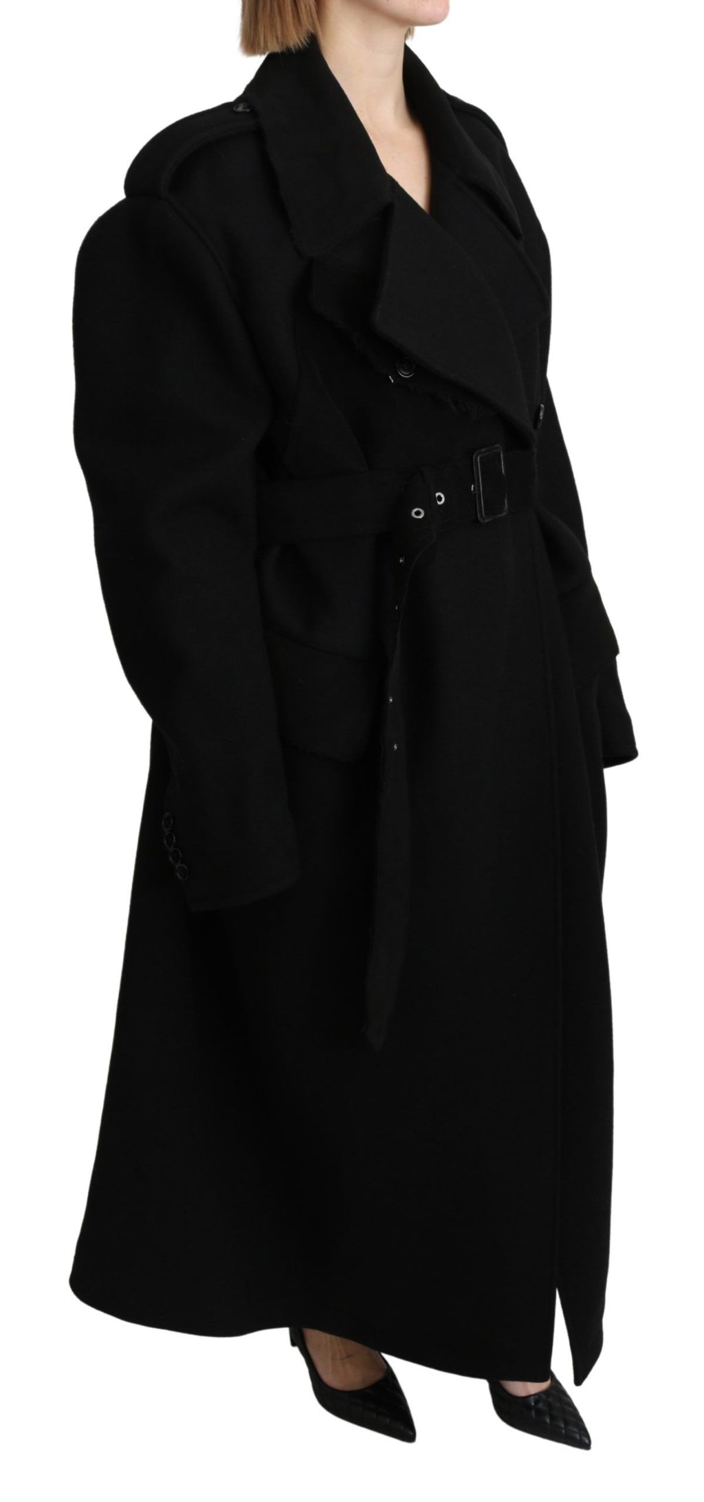 Veste trench en laine vierge noire de Dolce & Gabbana, blazer élégant avec coupe classique et détails sophistiqués.