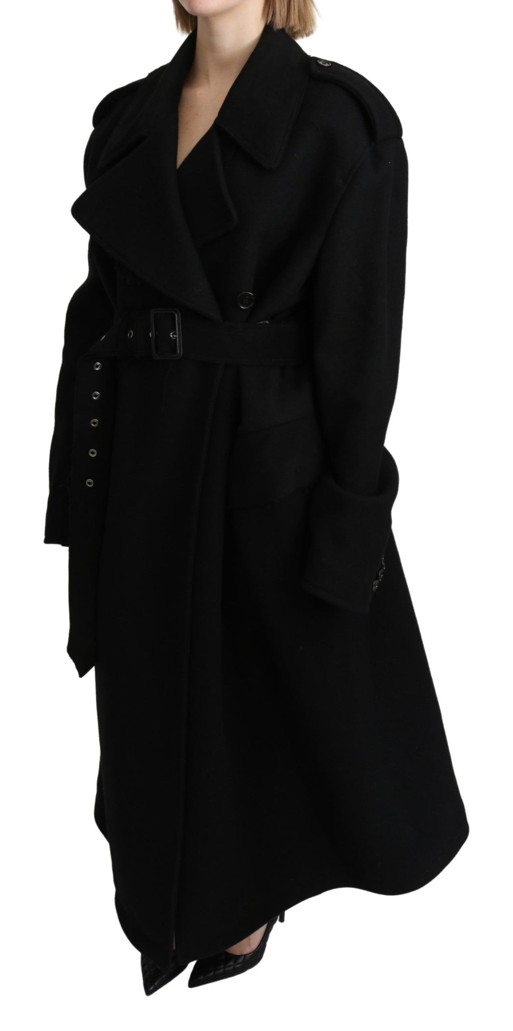 Veste trench en laine vierge noire de Dolce & Gabbana, blazer élégant avec coupe classique et détails sophistiqués.