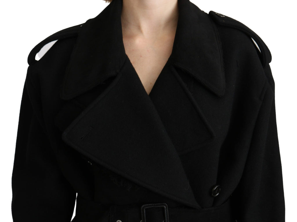 Veste blazer trench en laine vierge noire de Dolce & Gabbana, coupe élégante et classique, vue de face sur mannequin.