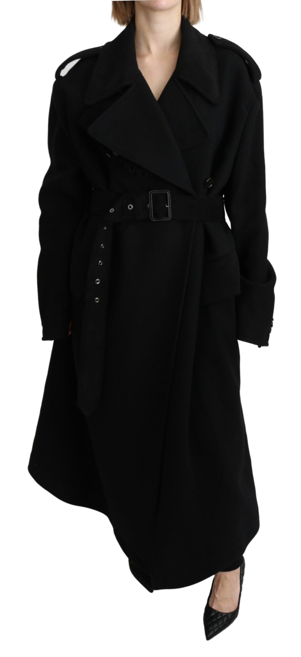 Veste trench en laine vierge noire Dolce & Gabbana, blazer élégant avec coupe classique et détails sophistiqués.