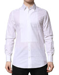Chemise blanche Dolce & Gabbana en coton popeline avec détails dorés pour un style formel élégant.