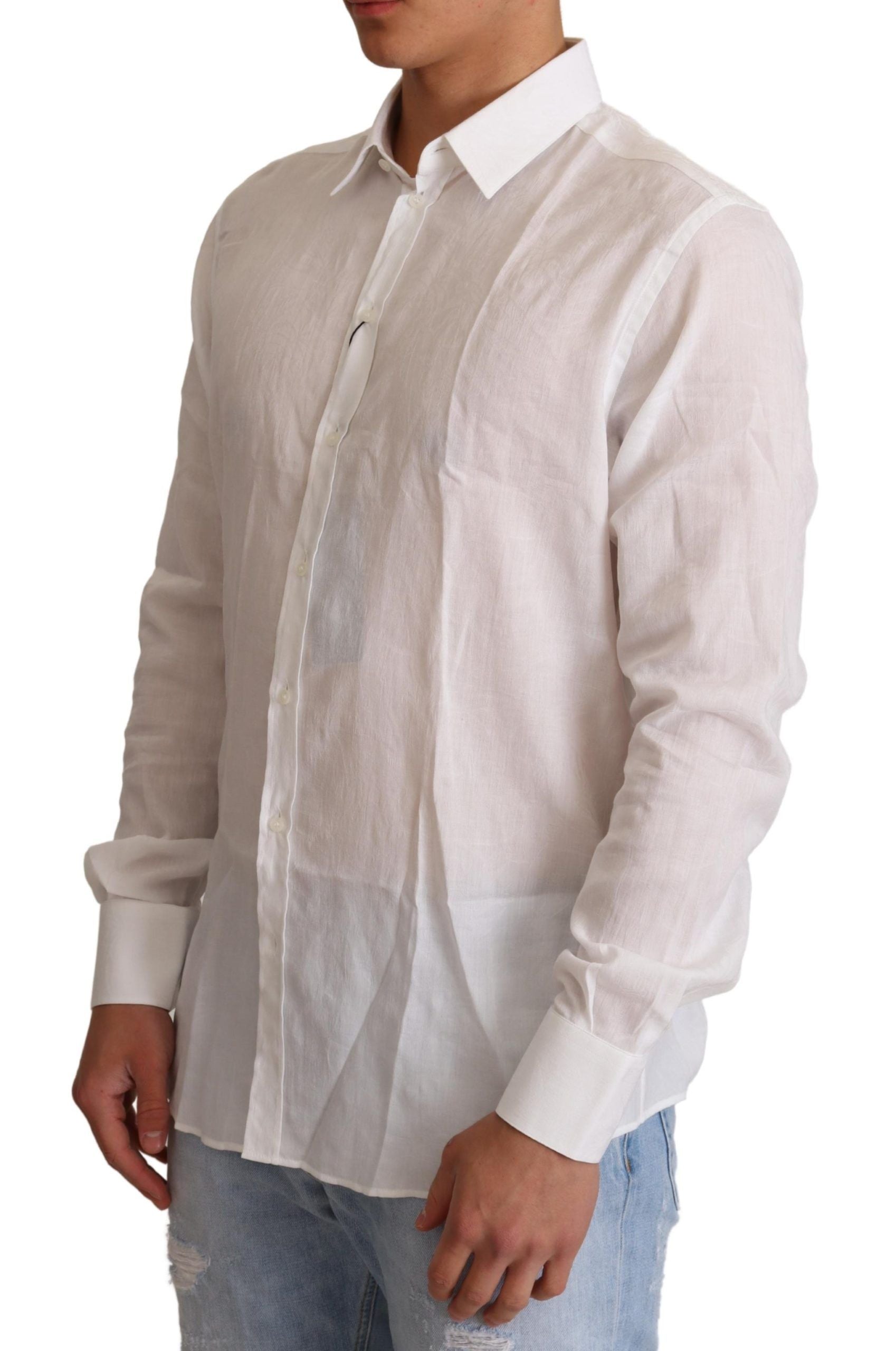 Chemise blanche Dolce & Gabbana en coton avec motif floral, style Martini, visible sur l'image.