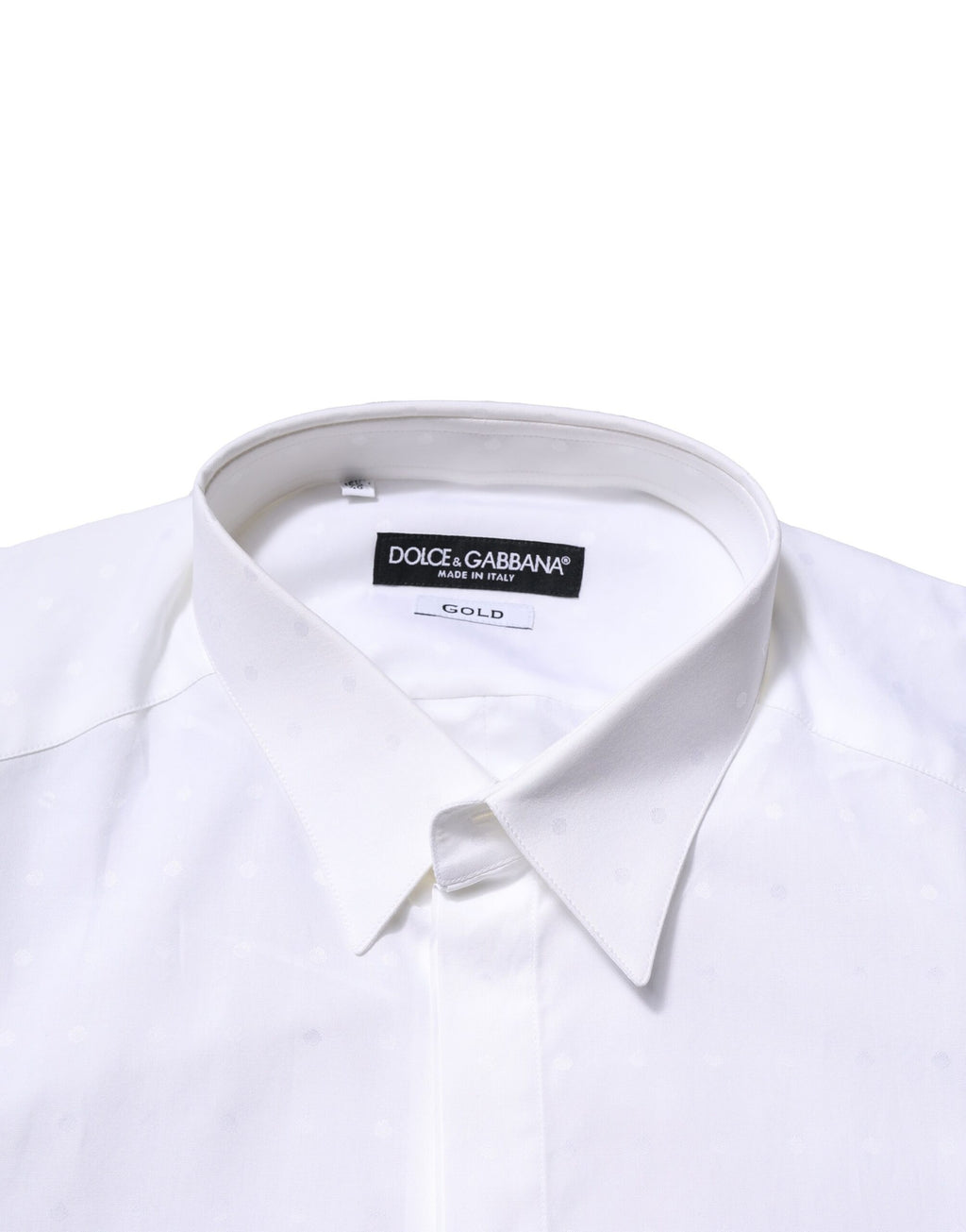 Chemise blanche en coton à manches longues de Dolce & Gabbana, style formel avec détails en or.