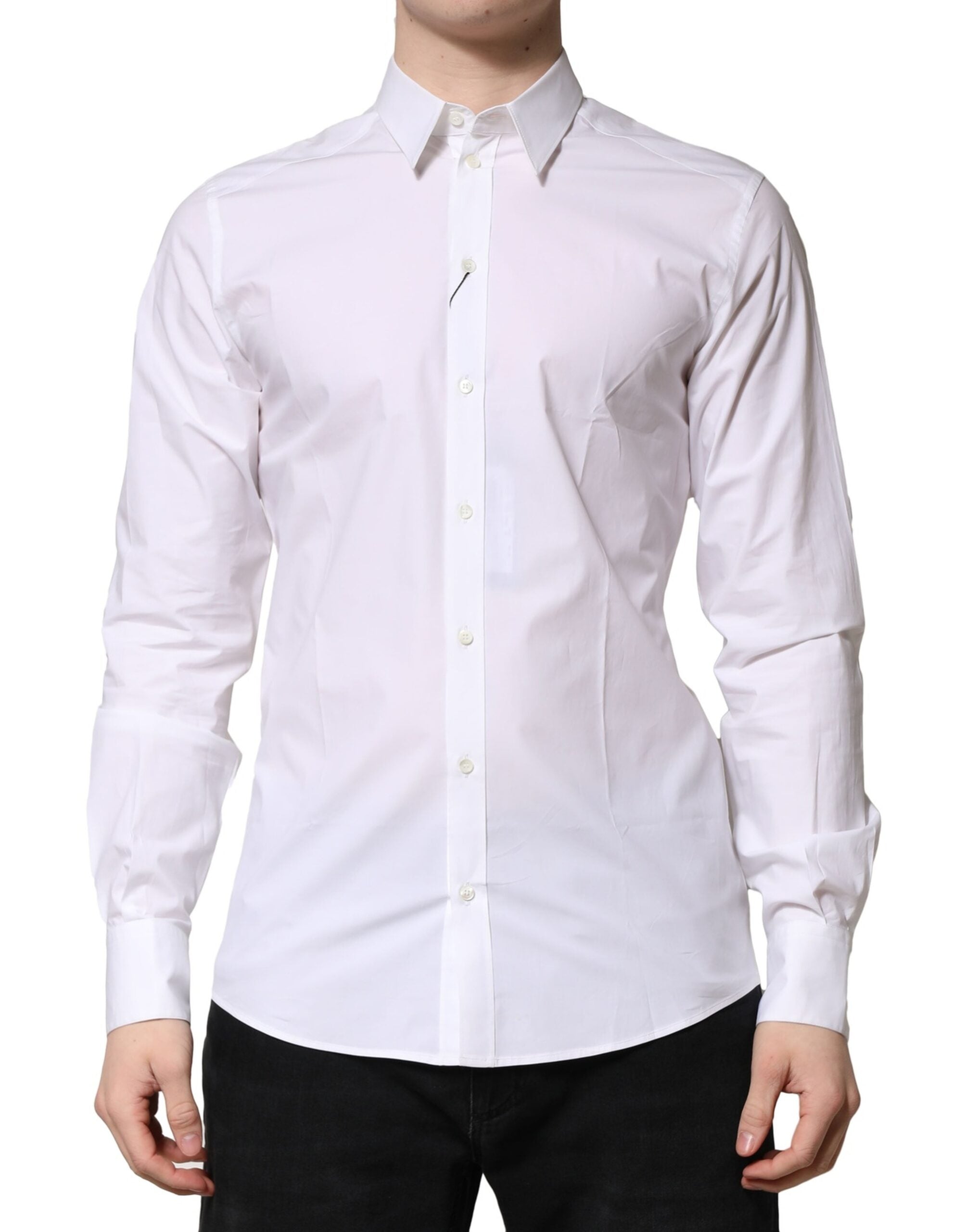 Chemise formelle Dolce & Gabbana en coton blanc à manches longues, élégante et classique pour homme.