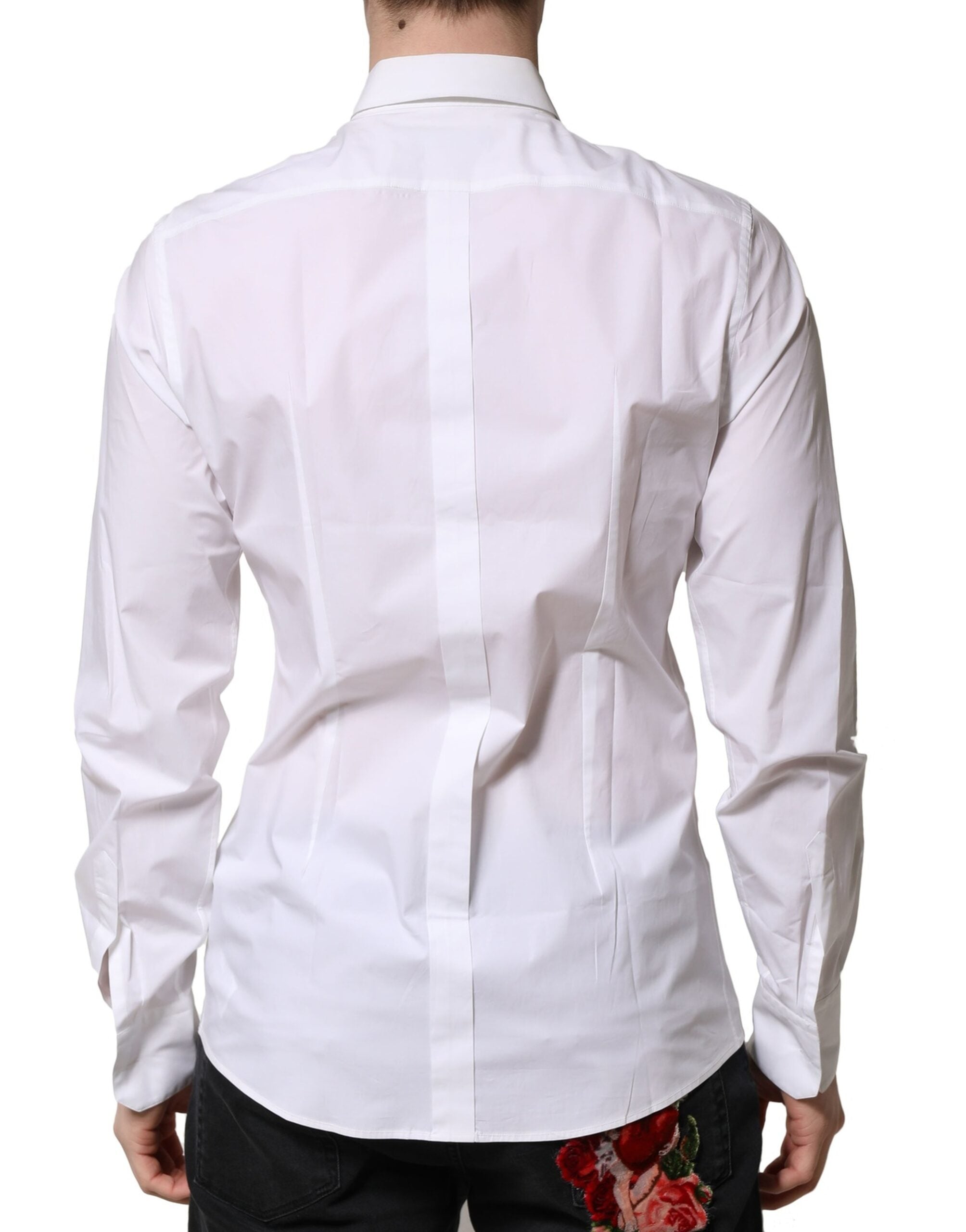Chemise blanche Dolce & Gabbana en coton à manches longues, vêtement formel élégant et classique.