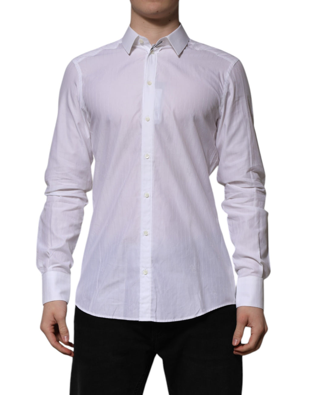 Chemise formelle blanche en coton Dolce & Gabbana Martini à manches longues, vue de face.