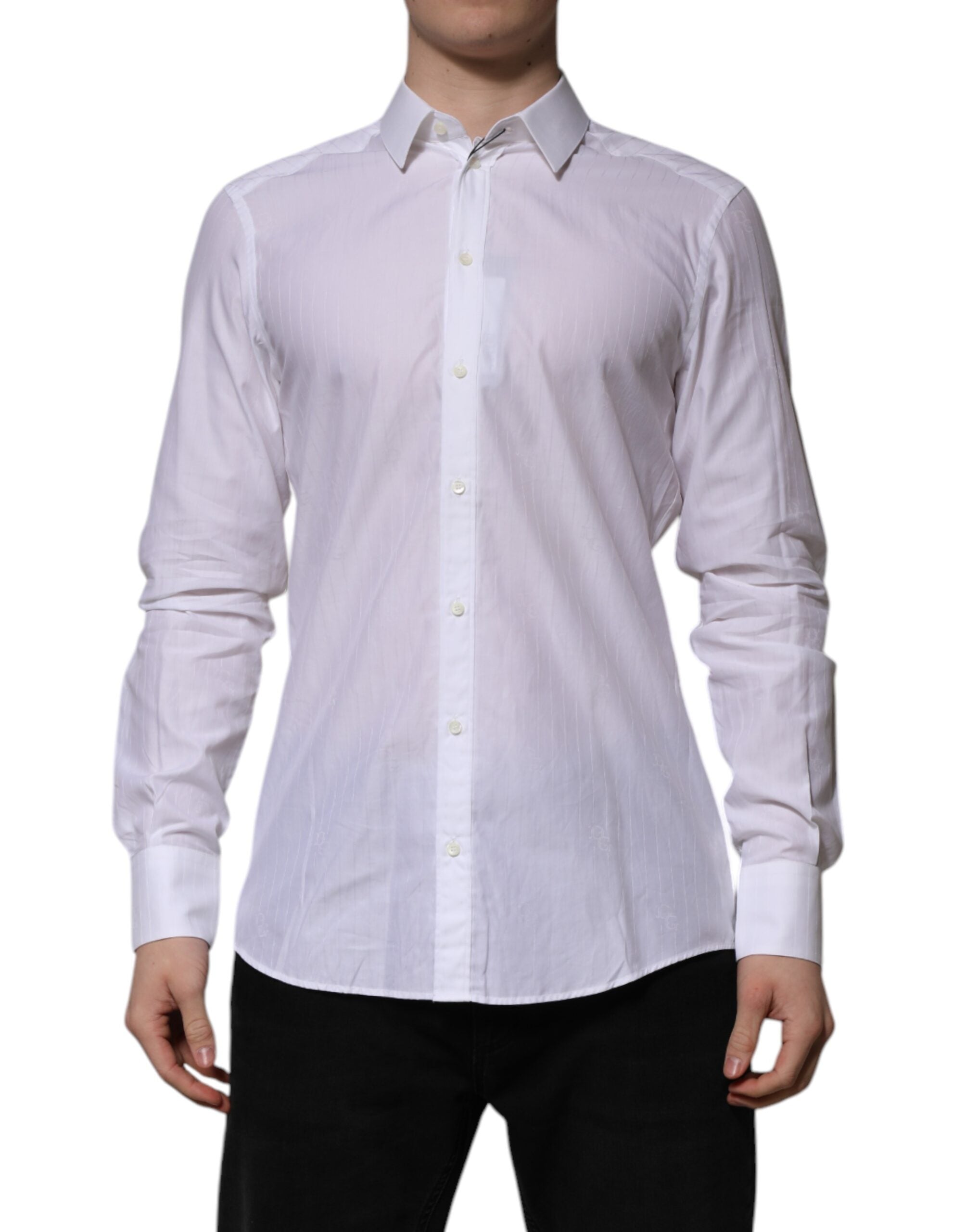 Chemise blanche en coton Dolce & Gabbana MARTINI à manches longues, vêtement formel élégant, vue de face.
