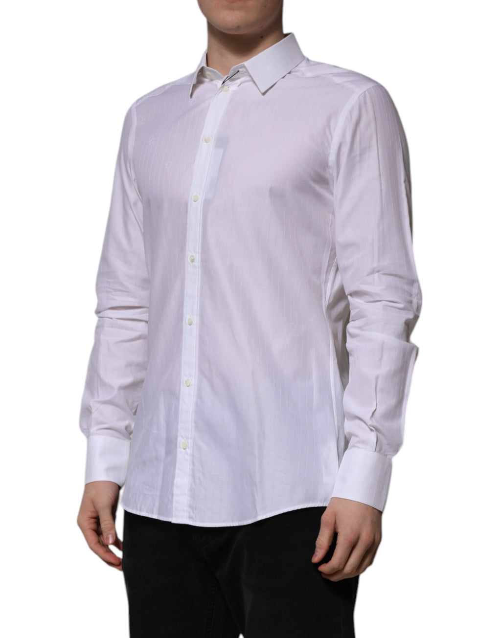 Chemise blanche en coton Dolce & Gabbana MARTINI à manches longues, vêtement formel élégant et sophistiqué.
