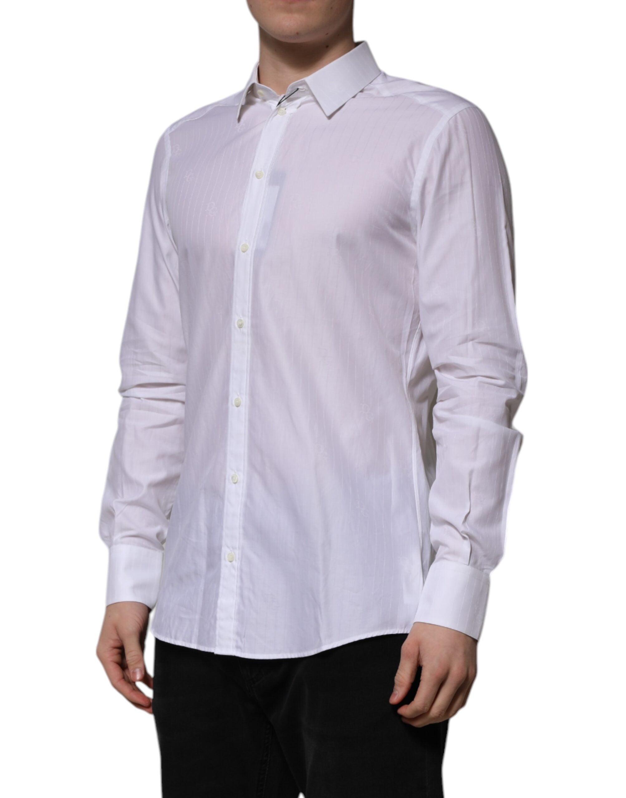 Chemise blanche en coton Dolce & Gabbana MARTINI à manches longues, vêtement formel élégant et sophistiqué.