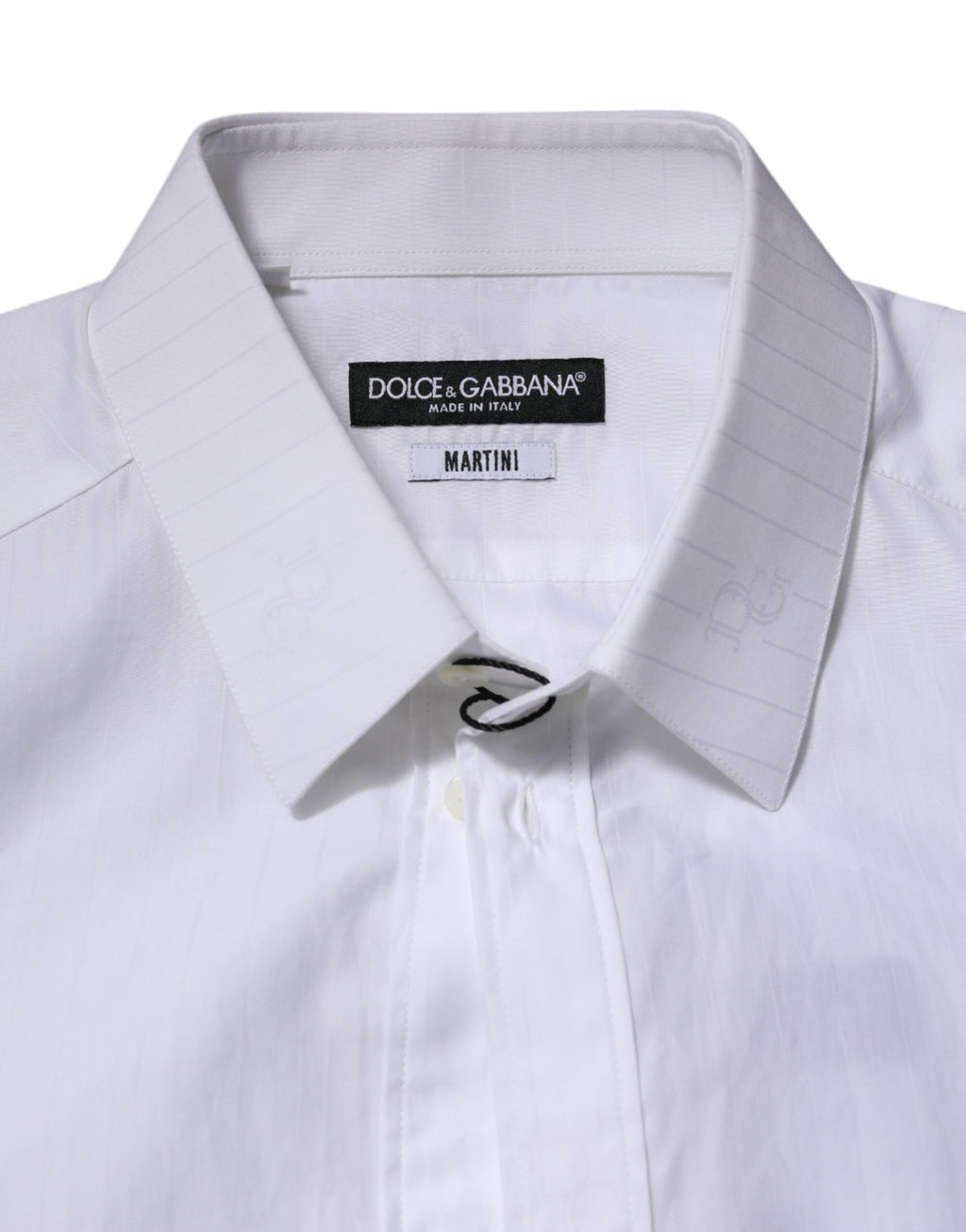 Chemise formelle en coton blanc Dolce & Gabbana Martini à manches longues, élégante et sophistiquée, visible dans l'image.
