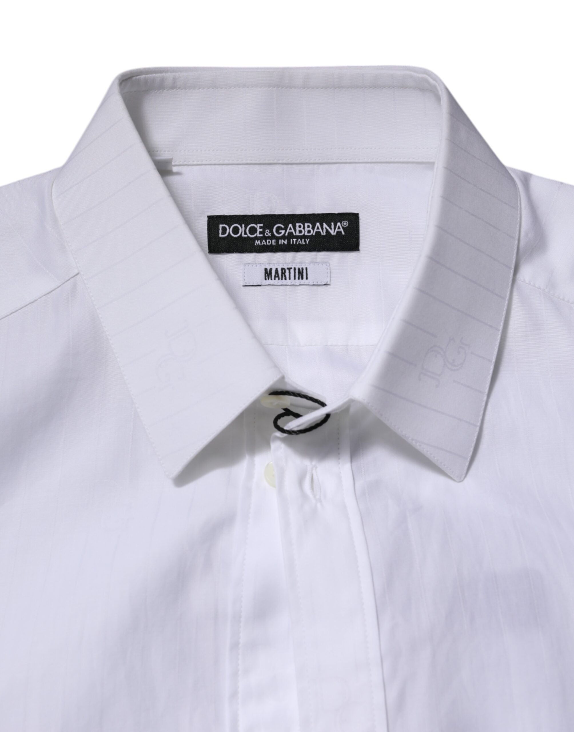 Chemise formelle en coton blanc Dolce & Gabbana Martini à manches longues, élégante et sophistiquée, visible dans l'image.