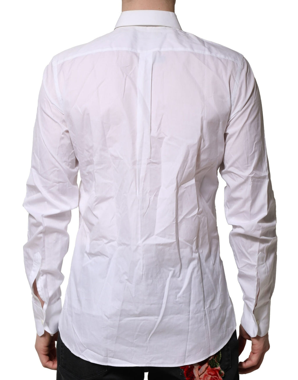 Chemise formelle blanche en coton Dolce & Gabbana avec détails froncés et volant, élégante et sophistiquée.