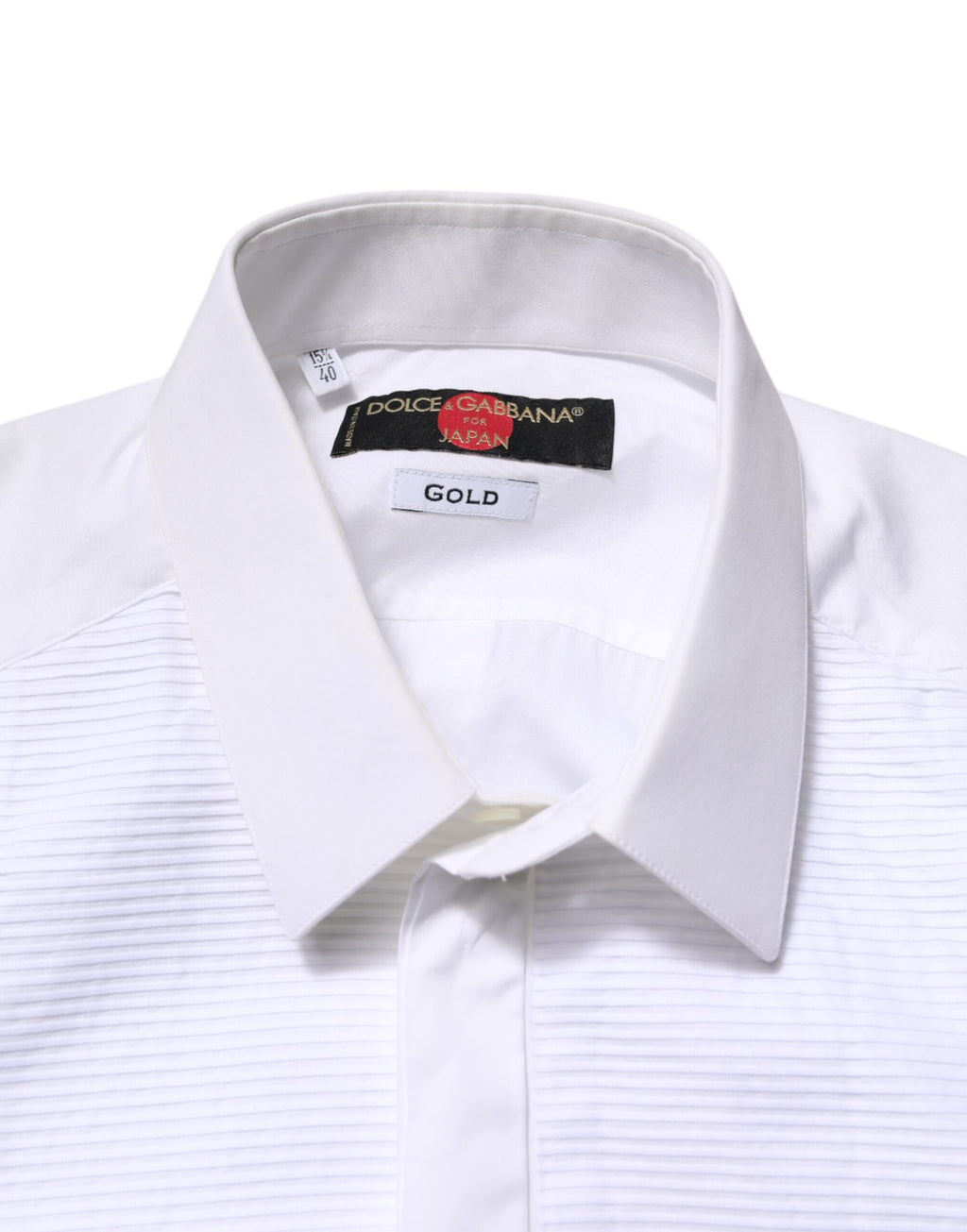 Chemise formelle blanche Dolce & Gabbana en coton avec détails dorés, style élégant et sophistiqué.