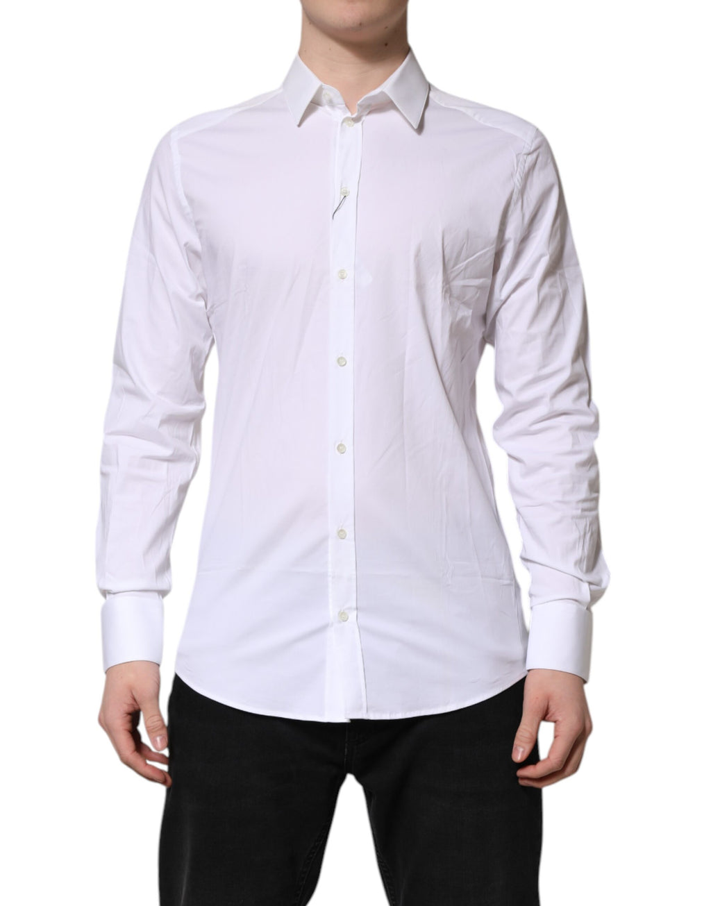 Chemise blanche en coton Dolce & Gabbana avec col, détails dorés, style élégant pour femme.