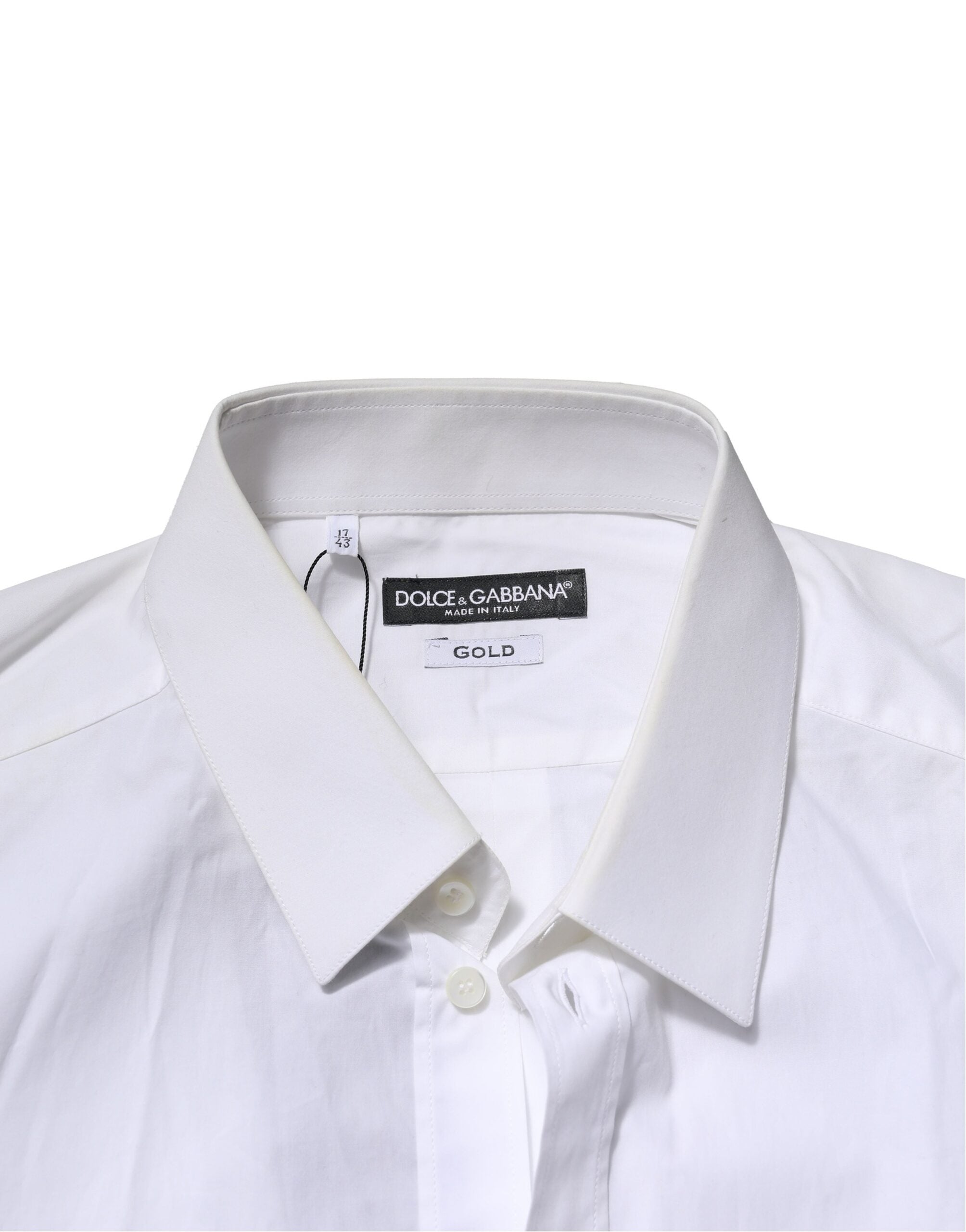 Chemise formelle blanche en coton Dolce & Gabbana avec détails dorés pour homme, vue de face.