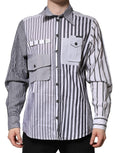 Chemise homme Dolce & Gabbana en coton blanc et gris à rayures, style décontracté avec col et boutons visibles.