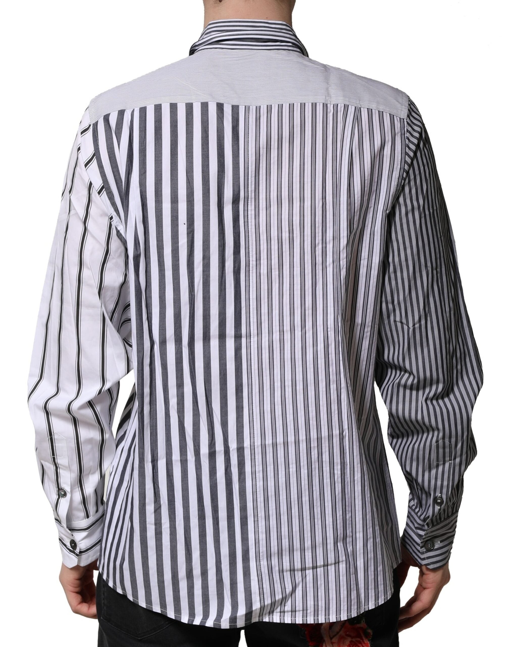 Chemise homme blanche et grise à rayures en coton Dolce & Gabbana, style décontracté et élégant.