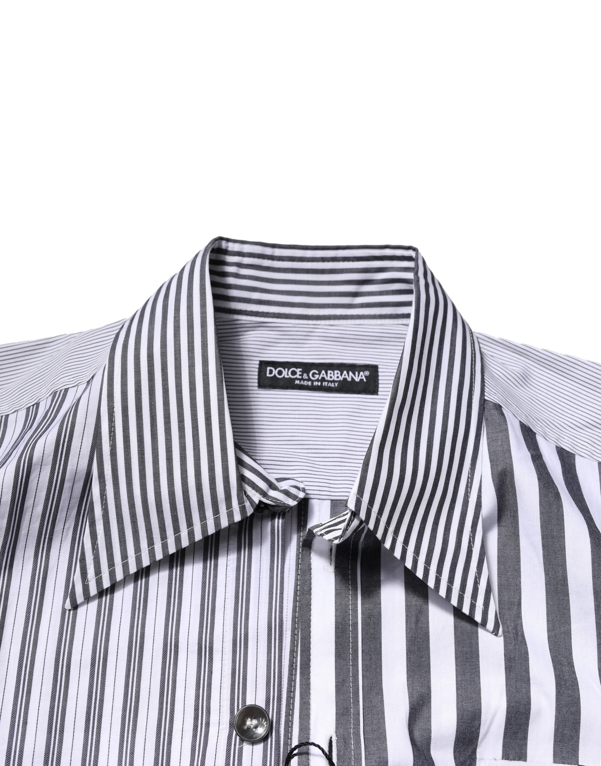 Chemise blanche et grise à rayures en coton pour homme de Dolce & Gabbana, style décontracté et élégant.