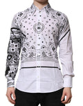 Chemise formelle blanche Dolce & Gabbana avec motif bandana Martini, col classique et tissu élégant.