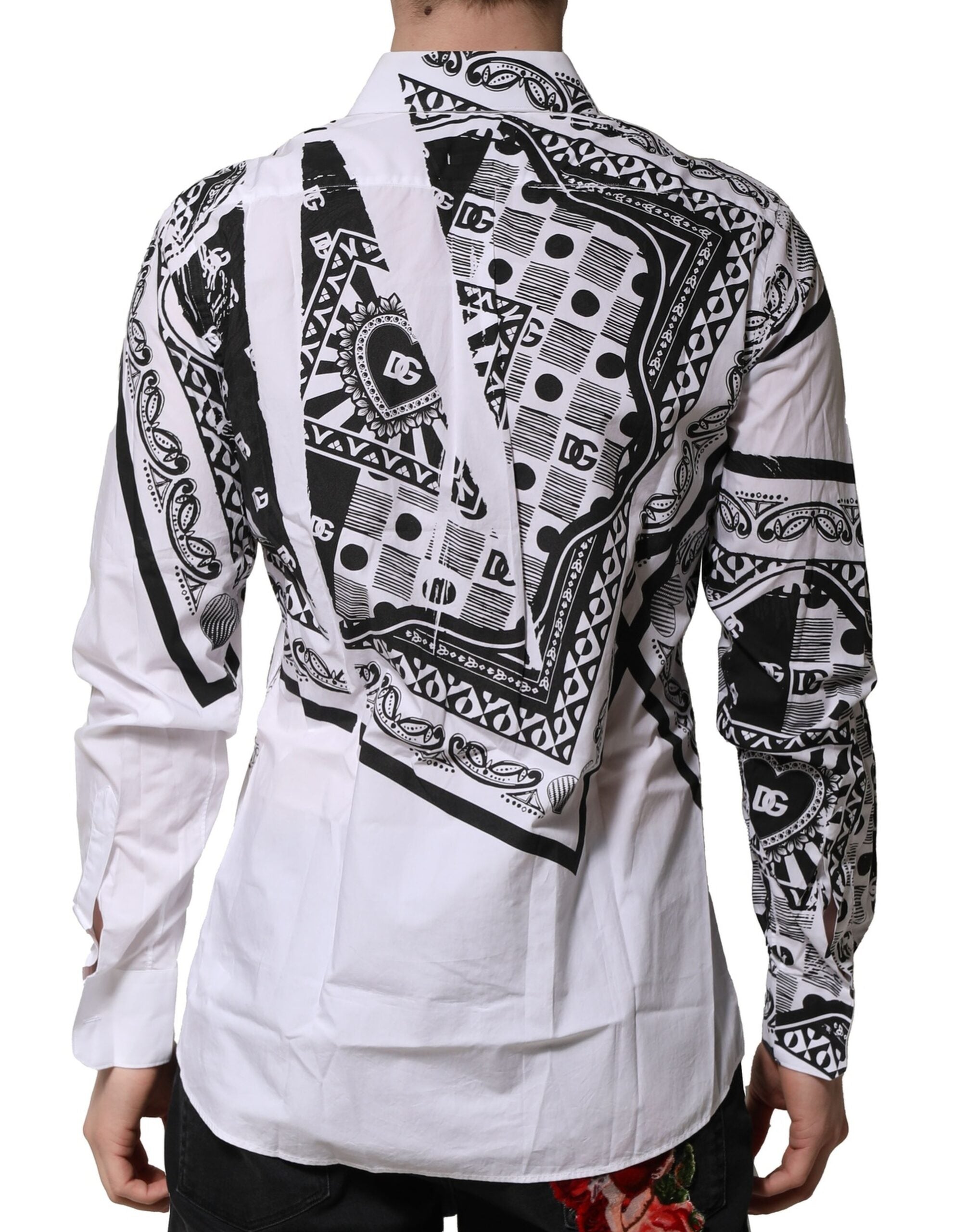 Chemise formelle blanche Dolce & Gabbana avec imprimé bandana Martini, détails élégants et tissu de haute qualité.