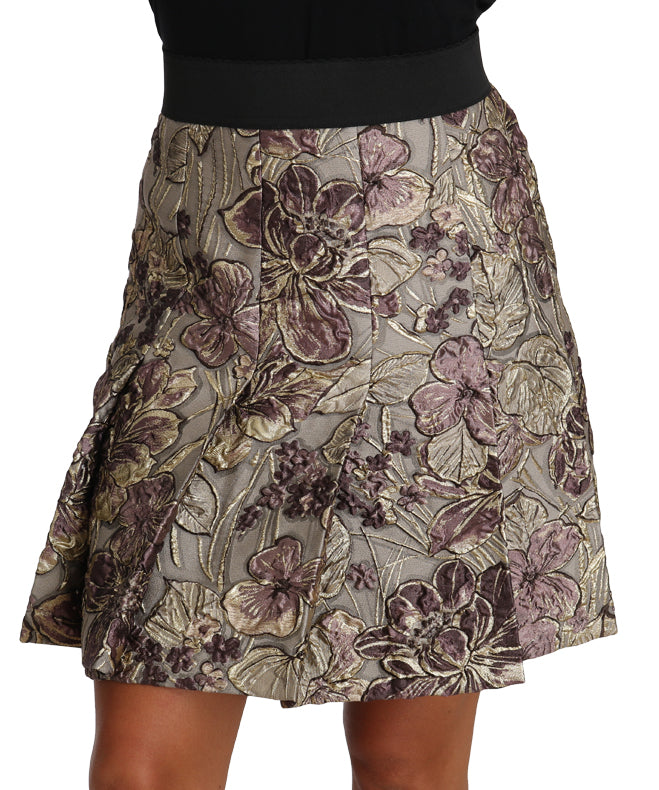 Jupe en jacquard à imprimé floral mini A-line Dolce & Gabbana, taille haute, tissu élégant et féminin.
