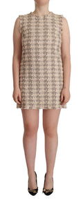 Robe courte sans manches Dolce & Gabbana à carreaux beige, style mini shift, tissu léger et élégant, mode féminine sophistiquée