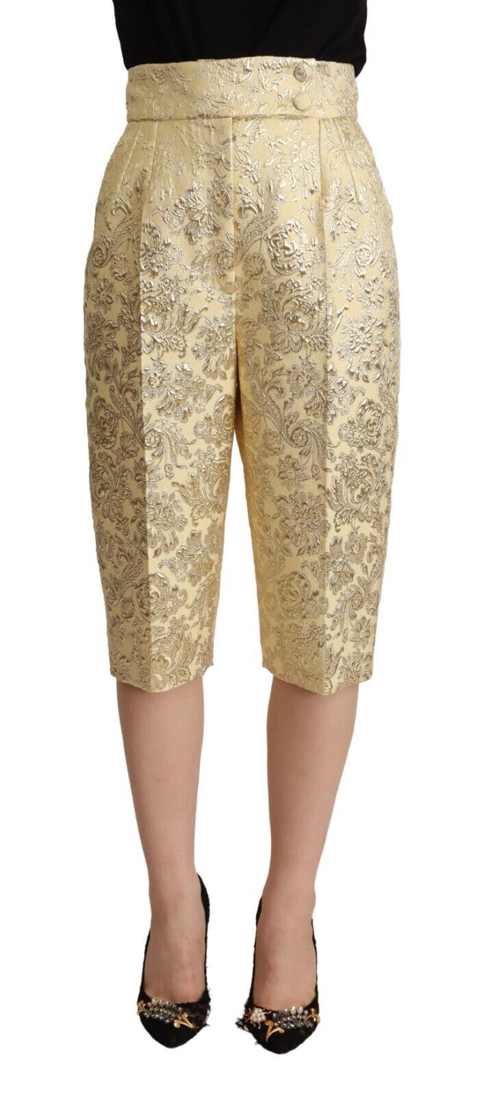 Dolce & Gabbana Beige Floral Brocade High Waist Trouser Cropped Pants - La luxence