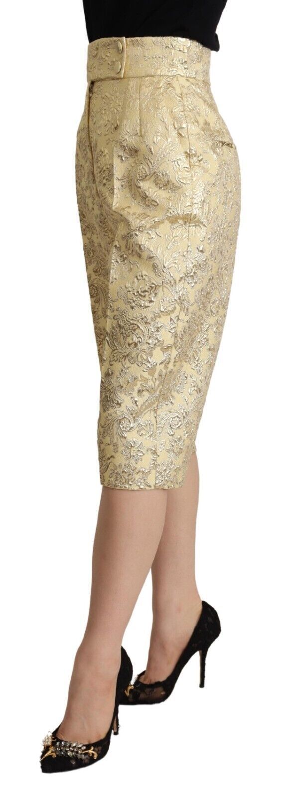 Dolce & Gabbana Beige Floral Brocade High Waist Trouser Cropped Pants - La luxence
