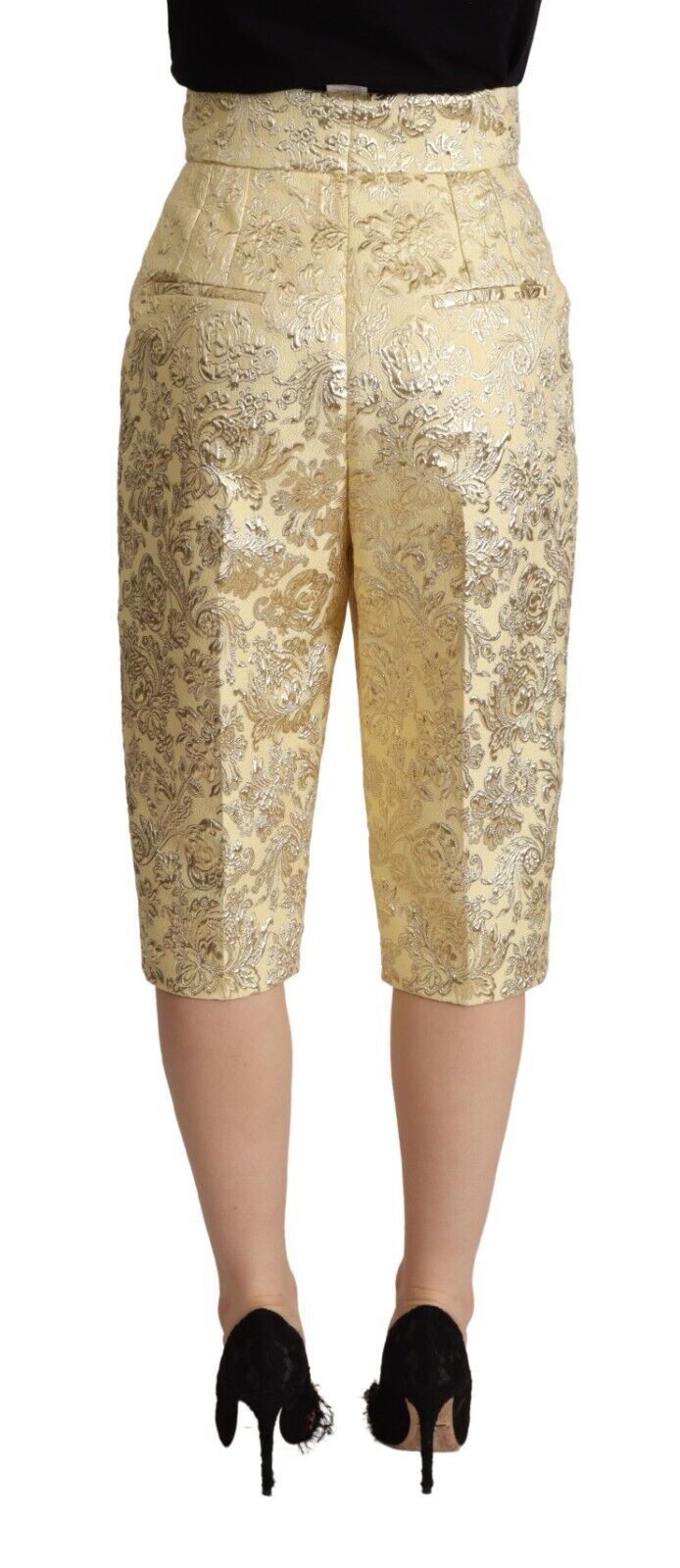 Dolce & Gabbana Beige Floral Brocade High Waist Trouser Cropped Pants - La luxence