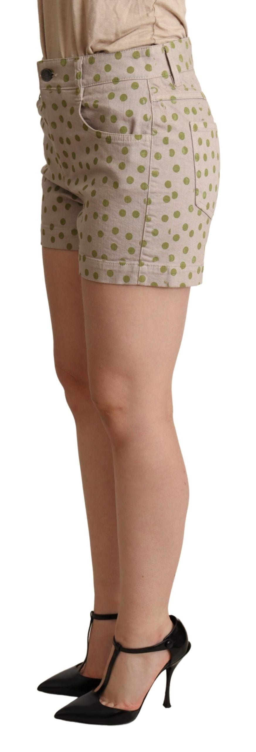 Shorts en denim stretch beige à pois Dolce & Gabbana, coton confortable et style élégant.