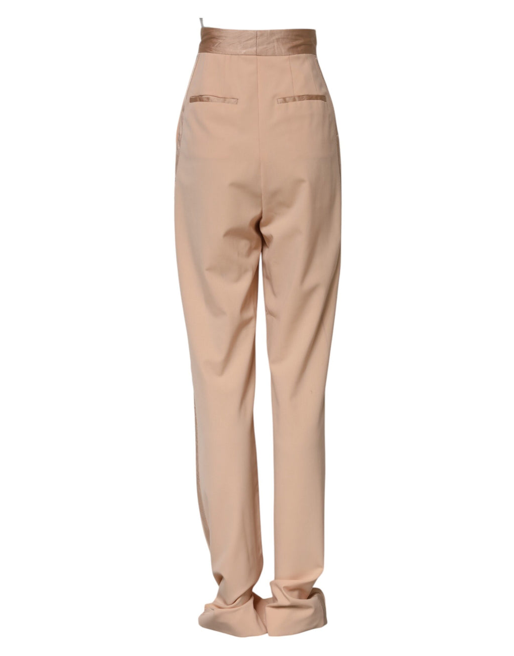 Pantalon beige en polyester à taille moyenne et coupe tapered par Dolce & Gabbana, visible avec détails de couture.