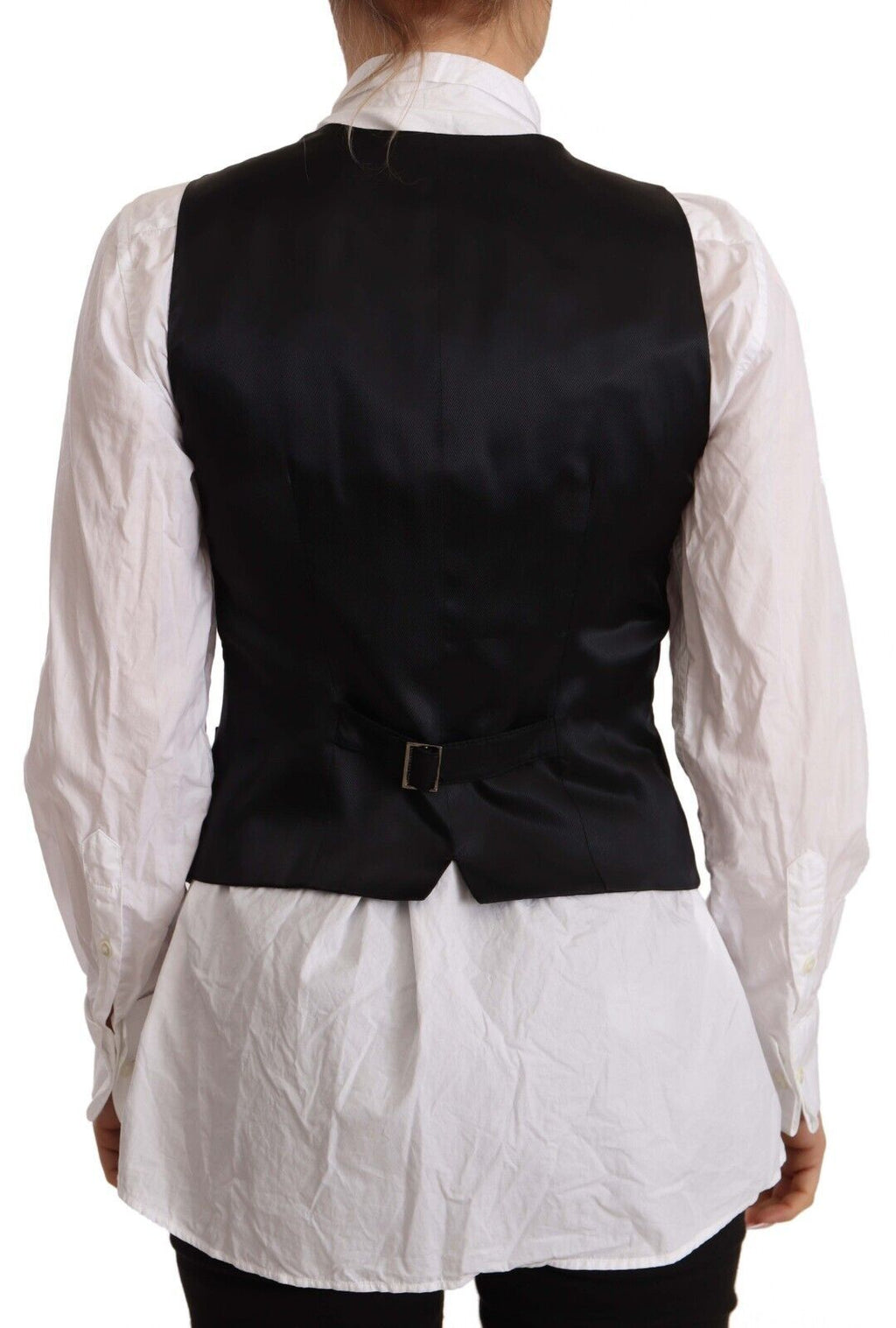 Veste sans manches Dolce & Gabbana en viscose noire avec boutons, décontractée et élégante, vue de face.