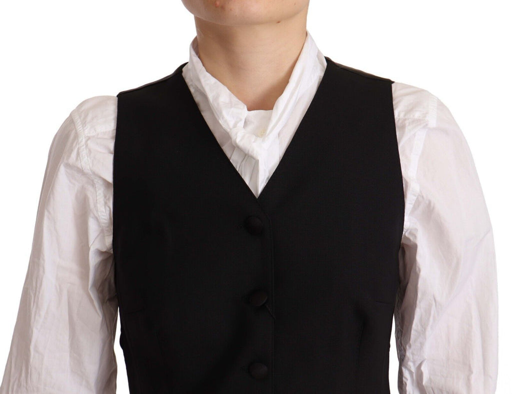 Haut sans manches Dolce & Gabbana en viscose noir avec boutons, veste élégante et légère pour femmes.