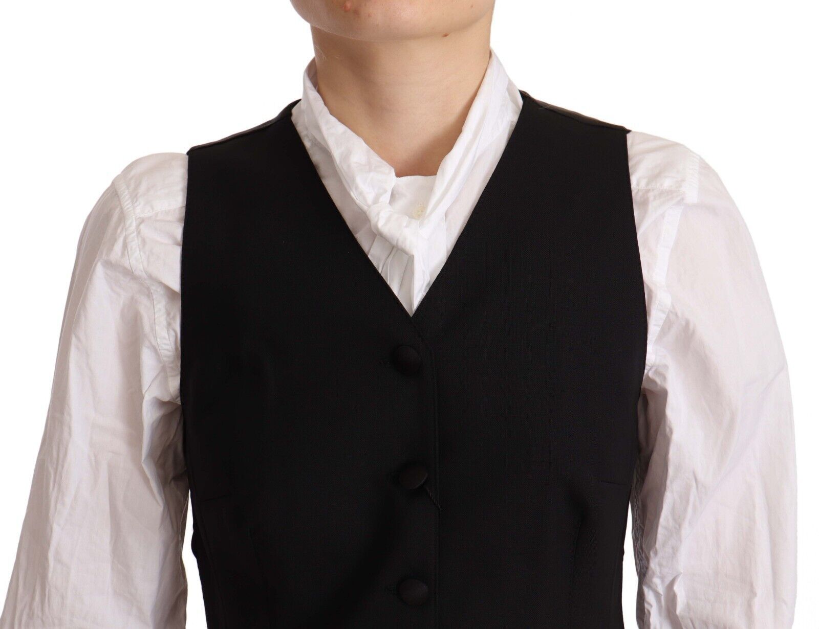 Haut sans manches Dolce & Gabbana en viscose noir avec boutons, veste élégante et légère pour femmes.