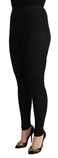 Pantalon Dolce & Gabbana en cachemire stretch noir, taille haute, finition élégante, porté sur un mannequin.