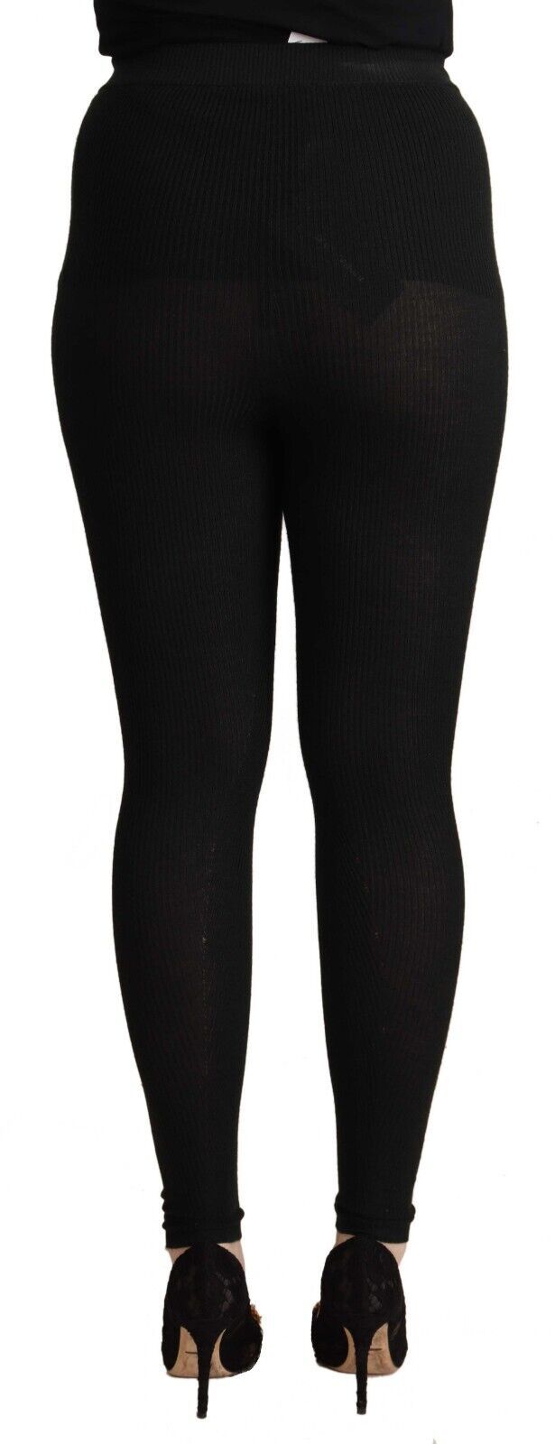 Pantalons Dolce & Gabbana en cachemire noir avec taille extensible, confortables et élégants, visibles en gros plan.