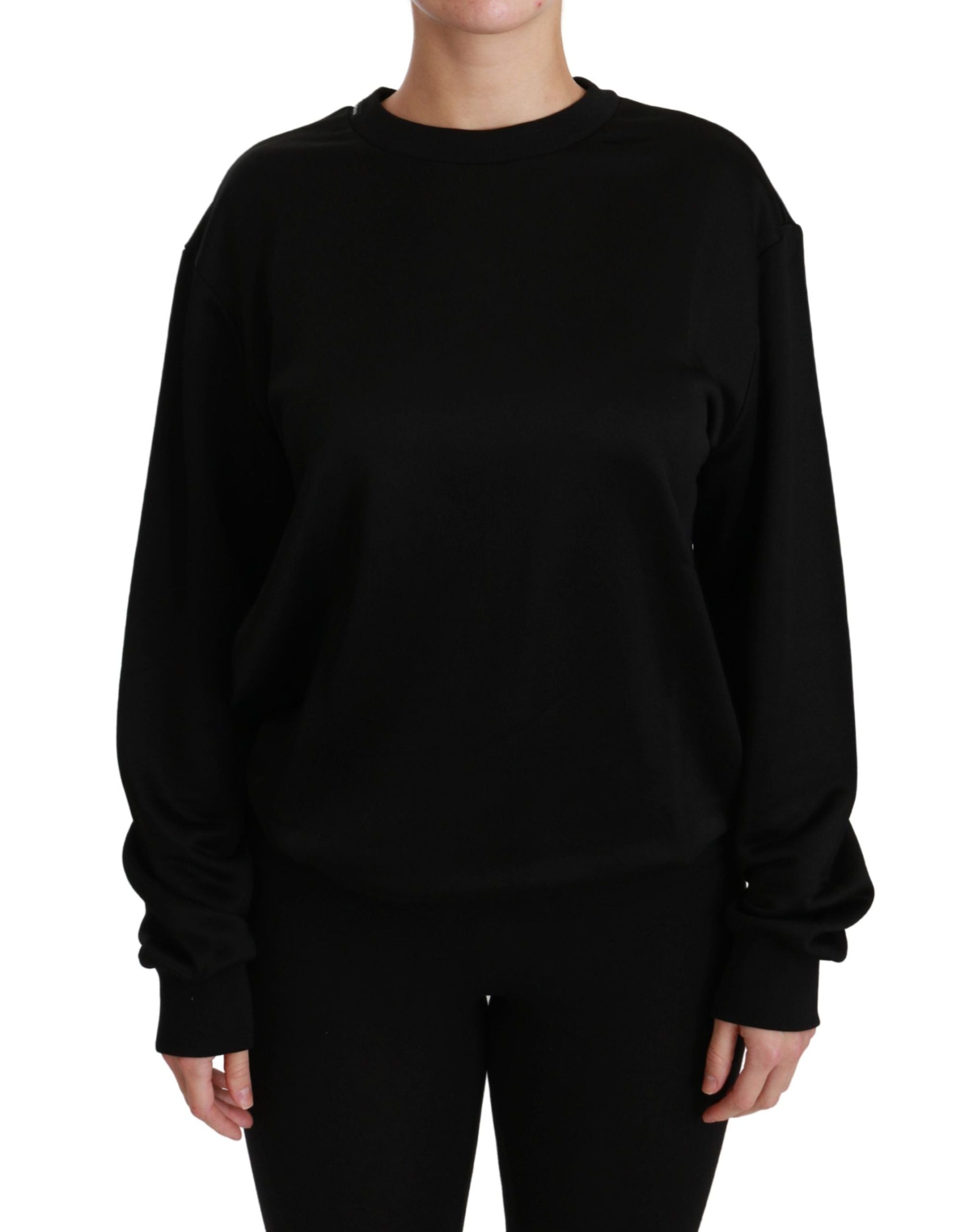 Pull en coton noir Dolce & Gabbana à col rond, vue de face, avec détails de couture visibles.