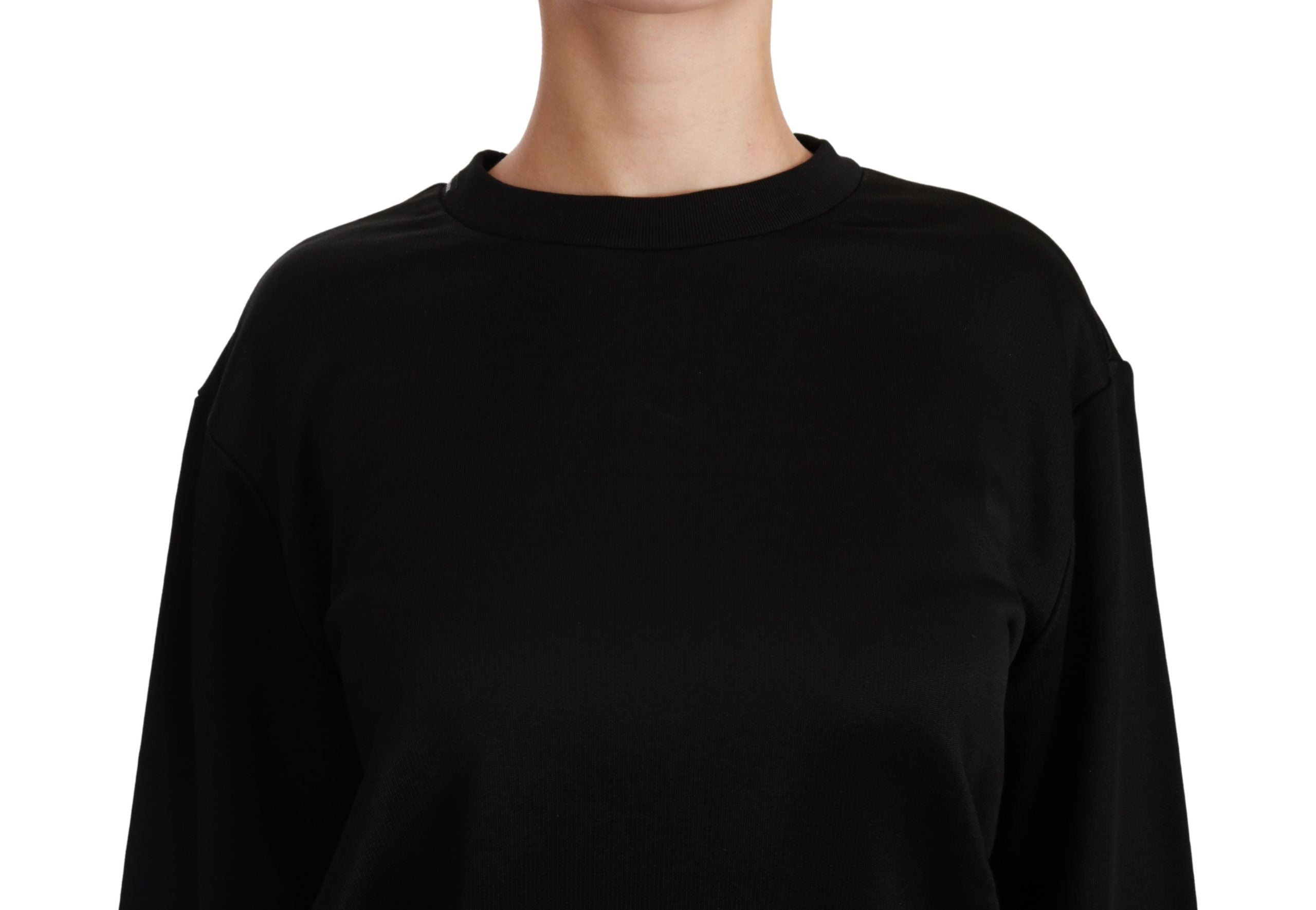 Pull-over en coton noir Dolce & Gabbana avec col rond, affiché sur un mannequin.