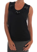 Débardeur en coton noir Dolce & Gabbana avec détails floraux et cristaux, style élégant et tendance.