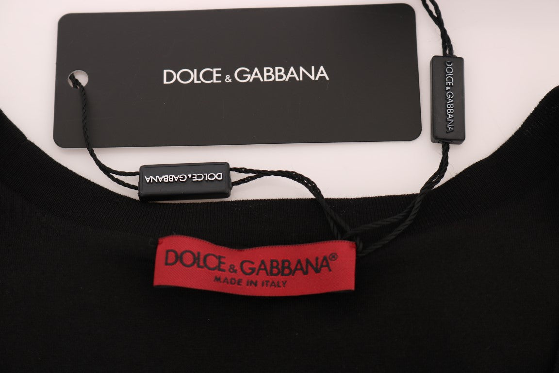 Haut débardeur noir en coton Dolce & Gabbana avec motifs floraux et cristaux, ajusté et élégant pour femme.