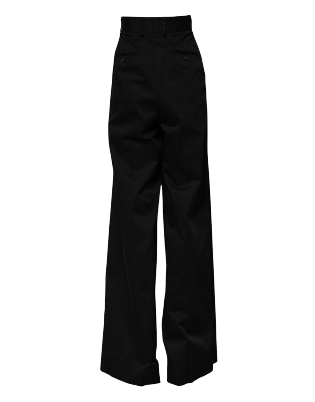 Pantalons Dolce & Gabbana en coton noir à taille haute et jambes larges, vue de face.