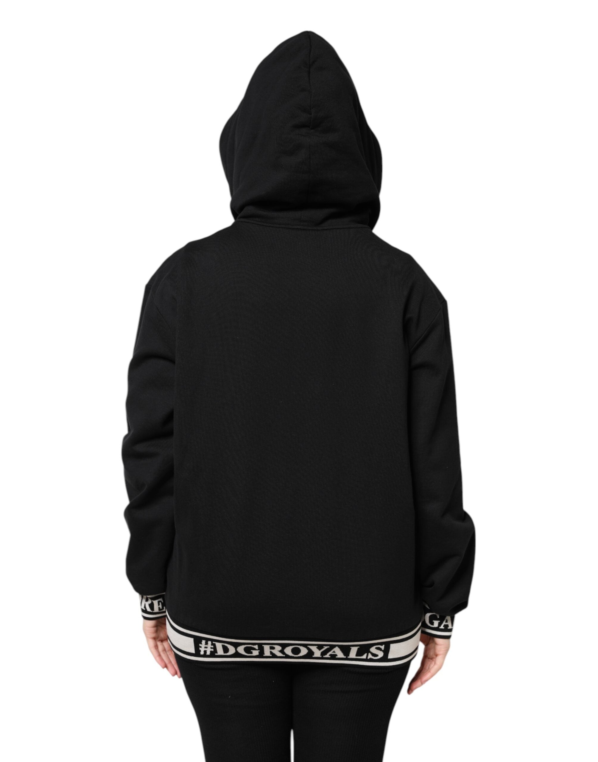 Sweat-shirt à capuche en coton noir Dolce & Gabbana avec fermeture éclair complète, style décontracté et moderne.