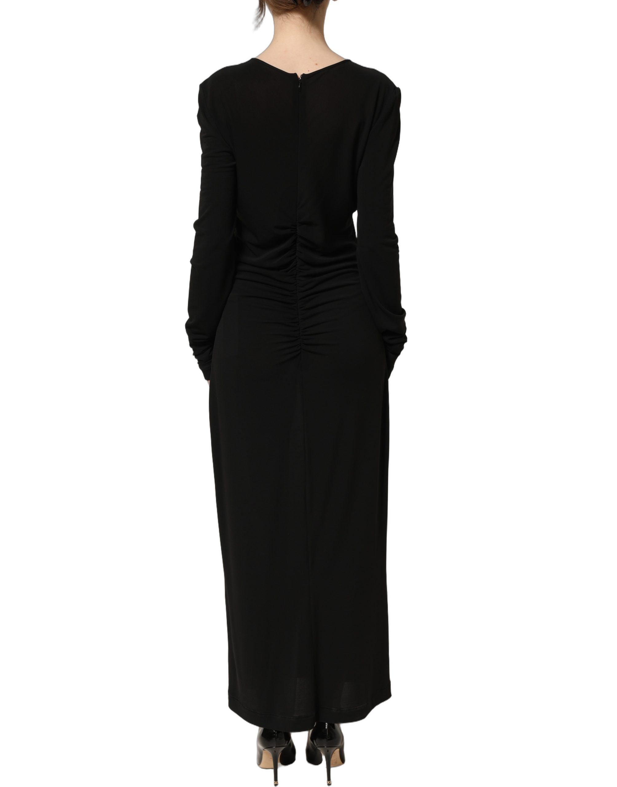 Robe maxi noire en coton à manches longues de Dolce & Gabbana, robe élégante et ajustée avec coupe droite.