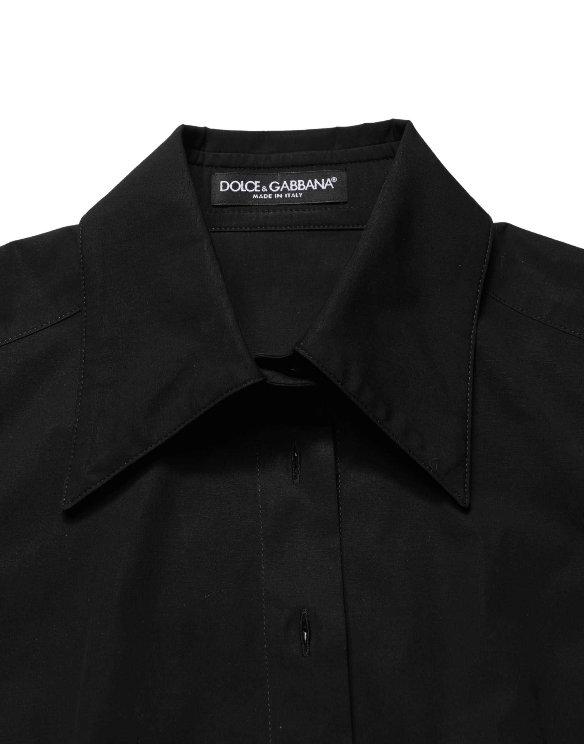 Blouse sans manches en coton noir de Dolce & Gabbana avec col et détails élégants, vue de face.
